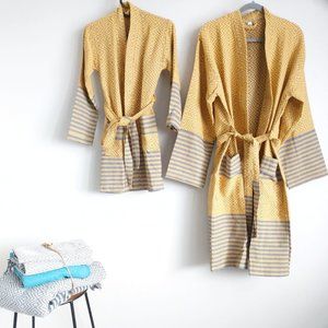 Kids Bathrobe Handmade Turkish Cotton Yellow